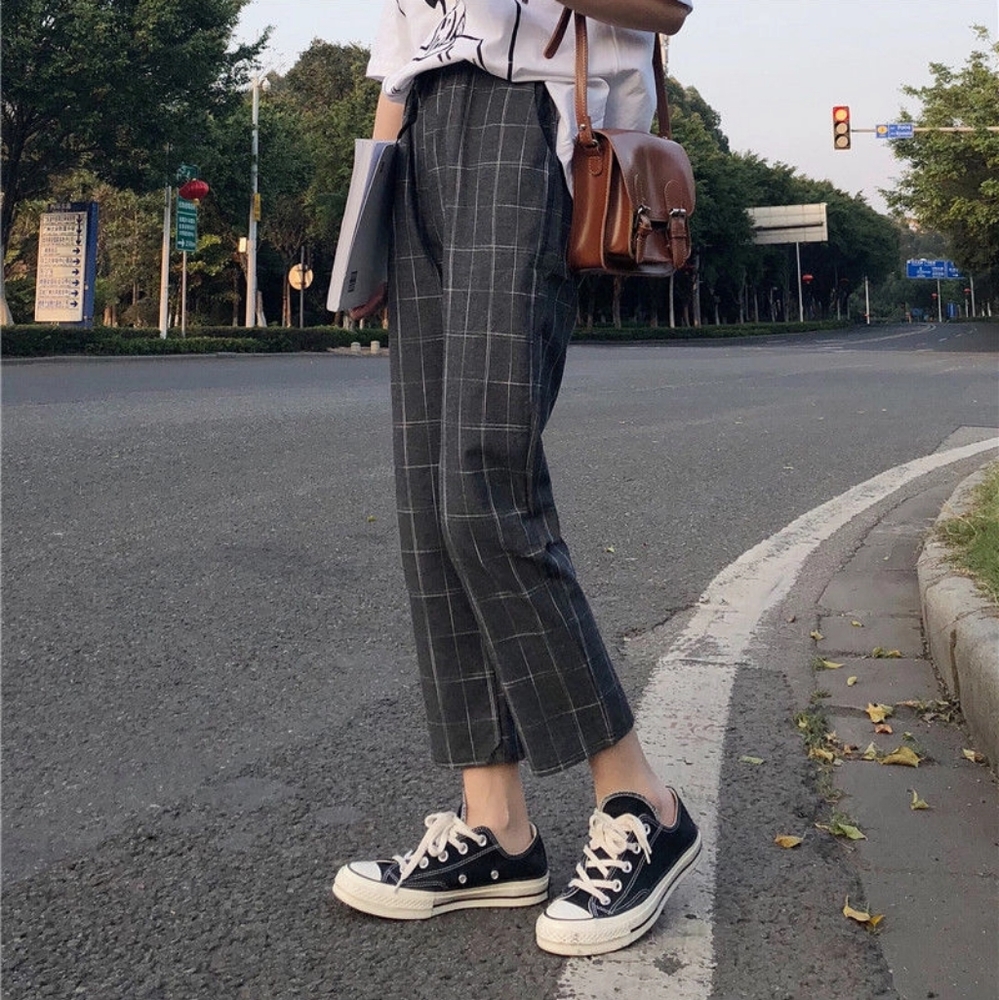 Drawcord Plaid Pants